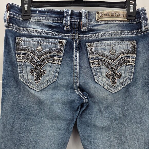 Rock Revival Yanka Jeans Women's 30 Bootcut Mid-Rise Stretch Flap Pocket Blue - Picture 3 of 10